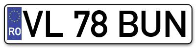 Placuta inmatriculare numar auto  VL-78-BUN, VL 78 BUN, VL78BUN