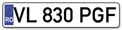 Placuta inmatriculare numar auto  VL-830-PGF, VL 830 PGF, VL830PGF
