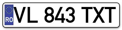 Placuta inmatriculare numar auto  VL-843-TXT, VL 843 TXT, VL843TXT