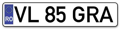 Placuta inmatriculare numar auto  VL-85-GRA, VL 85 GRA, VL85GRA