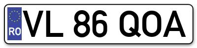 Placuta inmatriculare numar auto  VL-86-QOA, VL 86 QOA, VL86QOA