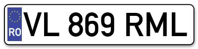 Placuta inmatriculare numar auto  VL-869-RML, VL 869 RML, VL869RML