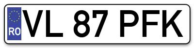 Placuta inmatriculare numar auto  VL-87-PFK, VL 87 PFK, VL87PFK