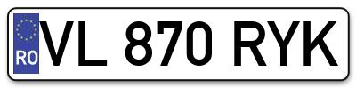 Placuta inmatriculare numar auto  VL-870-RYK, VL 870 RYK, VL870RYK