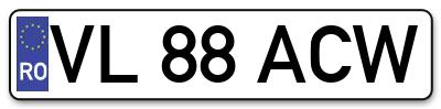 Placuta inmatriculare numar auto  VL-88-ACW, VL 88 ACW, VL88ACW