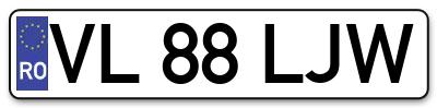 Placuta inmatriculare numar auto  VL-88-LJW, VL 88 LJW, VL88LJW