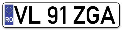 Placuta inmatriculare numar auto  VL-91-ZGA, VL 91 ZGA, VL91ZGA