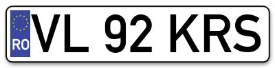 Placuta inmatriculare numar auto  VL-92-KRS, VL 92 KRS, VL92KRS
