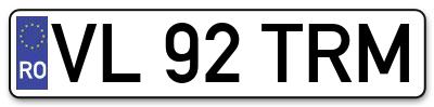 Placuta inmatriculare numar auto  VL-92-TRM, VL 92 TRM, VL92TRM