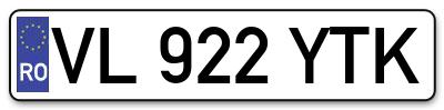 Placuta inmatriculare numar auto  VL-922-YTK, VL 922 YTK, VL922YTK