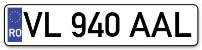 Placuta inmatriculare numar auto  VL-940-AAL, VL 940 AAL, VL940AAL
