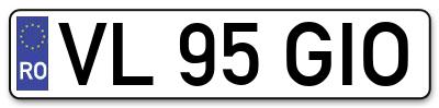 Placuta inmatriculare numar auto  VL-95-GIO, VL 95 GIO, VL95GIO