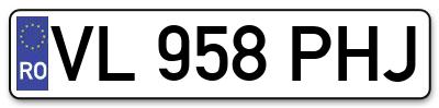 Placuta inmatriculare numar auto  VL-958-PHJ, VL 958 PHJ, VL958PHJ