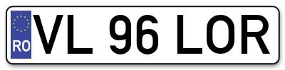 Placuta inmatriculare numar auto  VL-96-LOR, VL 96 LOR, VL96LOR