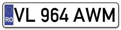 Placuta inmatriculare numar auto  VL-964-AWM, VL 964 AWM, VL964AWM