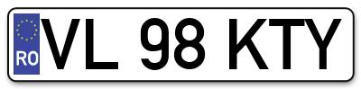 Placuta inmatriculare numar auto  VL-98-KTY, VL 98 KTY, VL98KTY