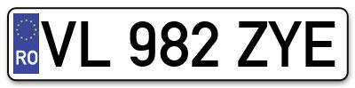 Placuta inmatriculare numar auto  VL-982-ZYE, VL 982 ZYE, VL982ZYE