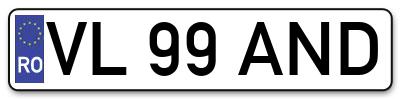 Placuta inmatriculare numar auto  VL-99-AND, VL 99 AND, VL99AND