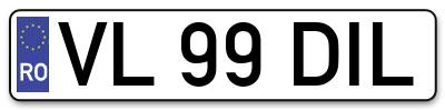 Placuta inmatriculare numar auto  VL-99-DIL, VL 99 DIL, VL99DIL