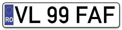 Placuta inmatriculare numar auto  VL-99-FAF, VL 99 FAF, VL99FAF