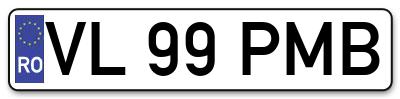 Placuta inmatriculare numar auto  VL-99-PMB, VL 99 PMB, VL99PMB