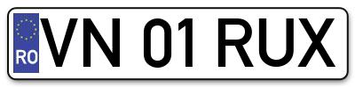 Placuta inmatriculare numar auto  VN-01-RUX, VN 01 RUX, VN01RUX