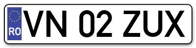 Placuta inmatriculare numar auto  VN-02-ZUX, VN 02 ZUX, VN02ZUX