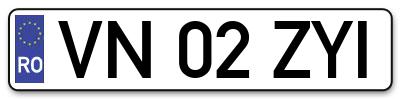 Placuta inmatriculare numar auto  VN-02-ZYI, VN 02 ZYI, VN02ZYI
