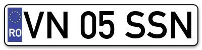 Placuta inmatriculare numar auto  VN-05-SSN, VN 05 SSN, VN05SSN
