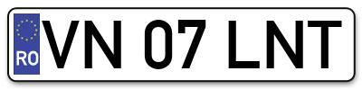 Placuta inmatriculare numar auto  VN-07-LNT, VN 07 LNT, VN07LNT