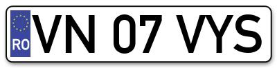 Placuta inmatriculare numar auto  VN-07-VYS, VN 07 VYS, VN07VYS