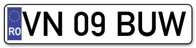 Placuta inmatriculare numar auto  VN-09-BUW, VN 09 BUW, VN09BUW