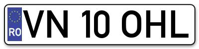 Placuta inmatriculare numar auto  VN-10-OHL, VN 10 OHL, VN10OHL