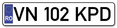 Placuta inmatriculare numar auto  VN-102-KPD, VN 102 KPD, VN102KPD