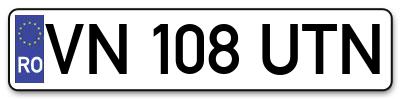 Placuta inmatriculare numar auto  VN-108-UTN, VN 108 UTN, VN108UTN