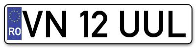 Placuta inmatriculare numar auto  VN-12-UUL, VN 12 UUL, VN12UUL