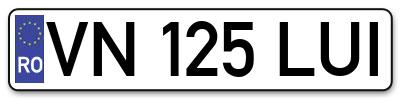 Placuta inmatriculare numar auto  VN-125-LUI, VN 125 LUI, VN125LUI