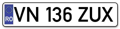 Placuta inmatriculare numar auto  VN-136-ZUX, VN 136 ZUX, VN136ZUX