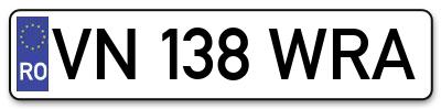 Placuta inmatriculare numar auto  VN-138-WRA, VN 138 WRA, VN138WRA