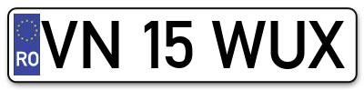 Placuta inmatriculare numar auto  VN-15-WUX, VN 15 WUX, VN15WUX