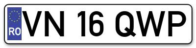 Placuta inmatriculare numar auto  VN-16-QWP, VN 16 QWP, VN16QWP