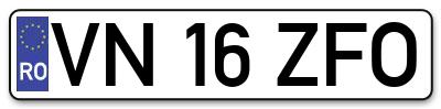 Placuta inmatriculare numar auto  VN-16-ZFO, VN 16 ZFO, VN16ZFO