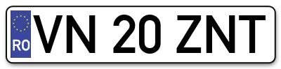 Placuta inmatriculare numar auto  VN-20-ZNT, VN 20 ZNT, VN20ZNT