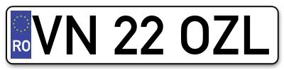 Placuta inmatriculare numar auto  VN-22-OZL, VN 22 OZL, VN22OZL