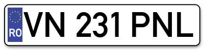 Placuta inmatriculare numar auto  VN-231-PNL, VN 231 PNL, VN231PNL