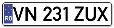 Placuta inmatriculare numar auto  VN-231-ZUX, VN 231 ZUX, VN231ZUX