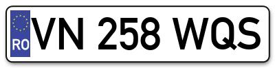 Placuta inmatriculare numar auto  VN-258-WQS, VN 258 WQS, VN258WQS