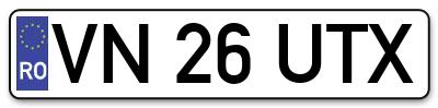 Placuta inmatriculare numar auto  VN-26-UTX, VN 26 UTX, VN26UTX