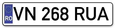 Placuta inmatriculare numar auto  VN-268-RUA, VN 268 RUA, VN268RUA