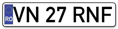 Placuta inmatriculare numar auto  VN-27-RNF, VN 27 RNF, VN27RNF